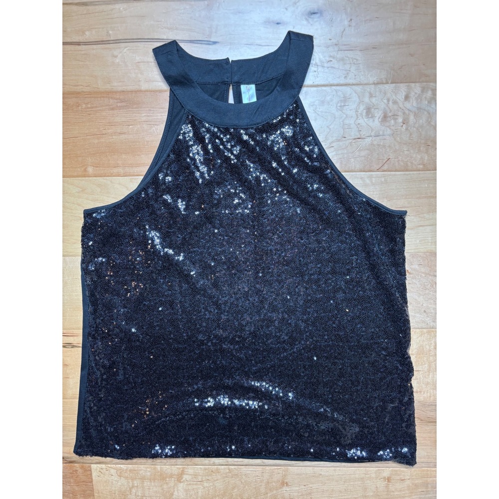 No Boundaries Sequin Halter Top Womens XL Black Sparkle Party Blouse NJ47T221M